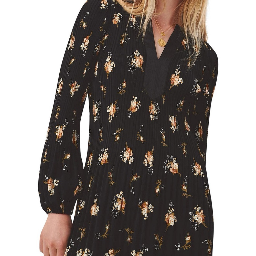 Maje Black Floral Long Sleeve Dress